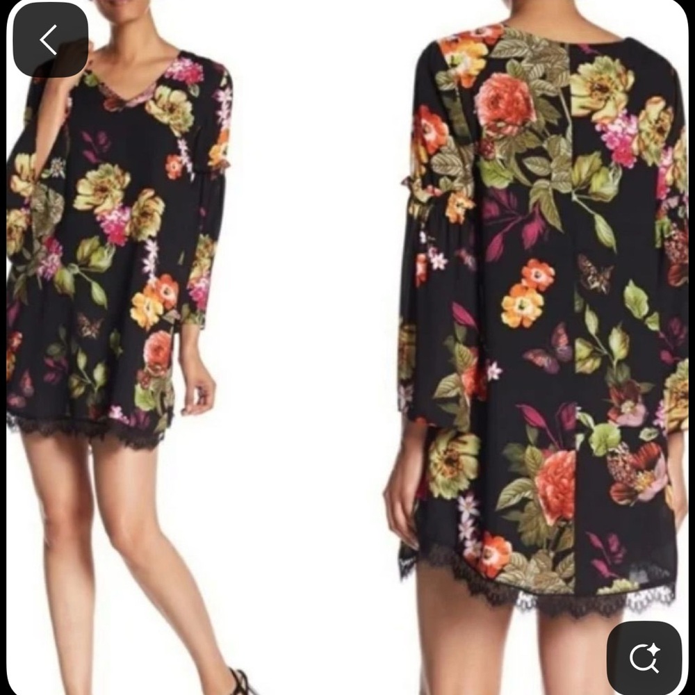 Philosophy Black Dress with Floral Design